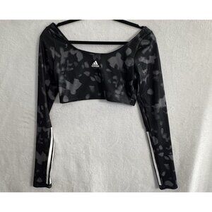 ADIDAS Women Training Hyperglam Printed Top Logo 3 Stripe Sz S Black Gym 10a-2